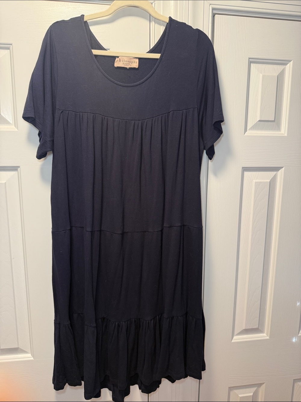 Philosophy Navy Tiered Short Sleeve Midi Dress